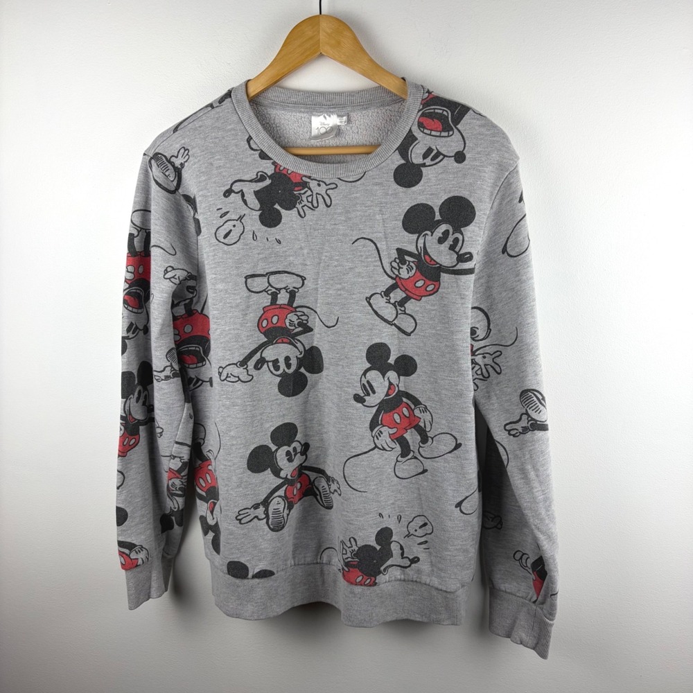 Disney 100 Year Retro Reimagined Sweatshirt Women's SZ L Mickey Mouse Print Grey